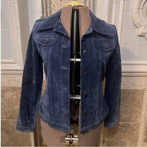 Fabio. Size Small. Blue Suede Jacket. Lined. Long Sleeve. Button Cuffs. DB2